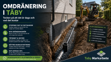 omdränering Täby – husgrundsdränering med nya dräneringsrör, markavvattning och schaktning runt villa i Täby
