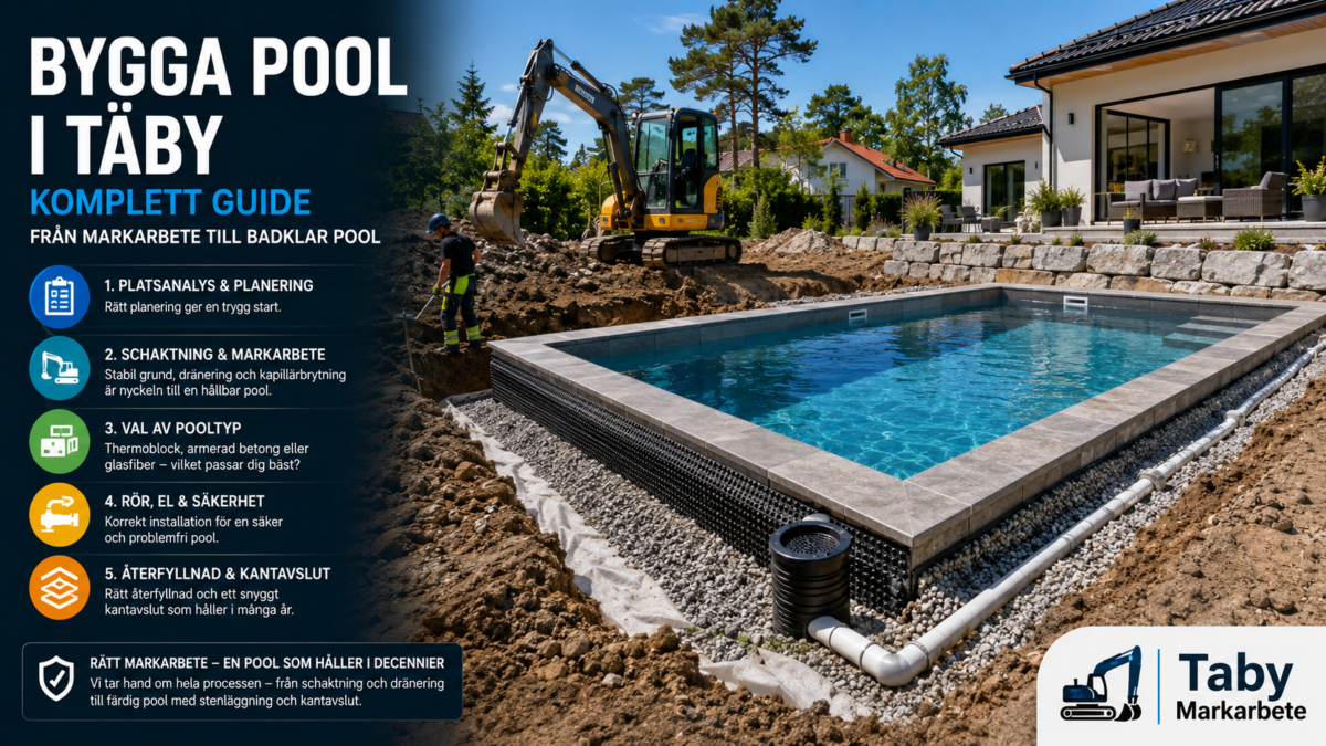 Bygga pool i Täby – markarbete och schaktning för villapool